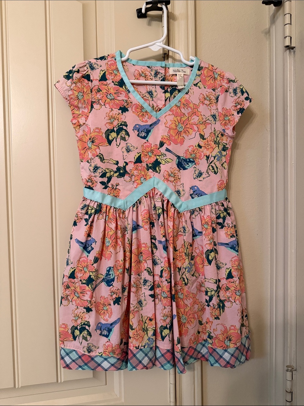 Matilda Jane Pink Floral Dress with Blue Trim